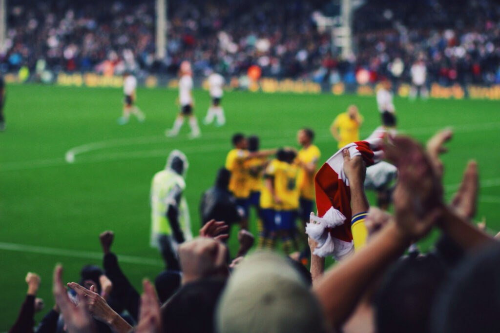 photo, soccer fans celebrating Poldis goal